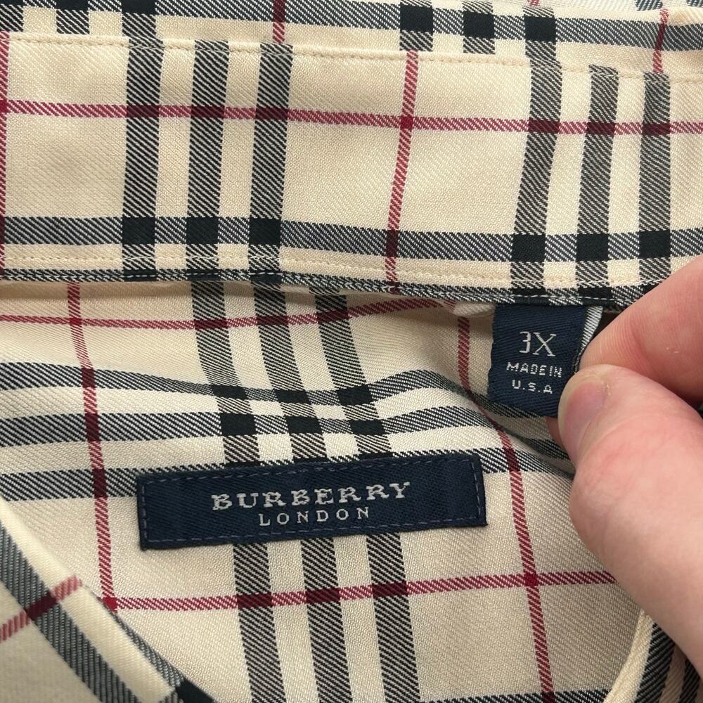 Vintage Men's Burberry London Micro Nova Check Button Up Shirt 3XL 63620 - Picture 3 of 10